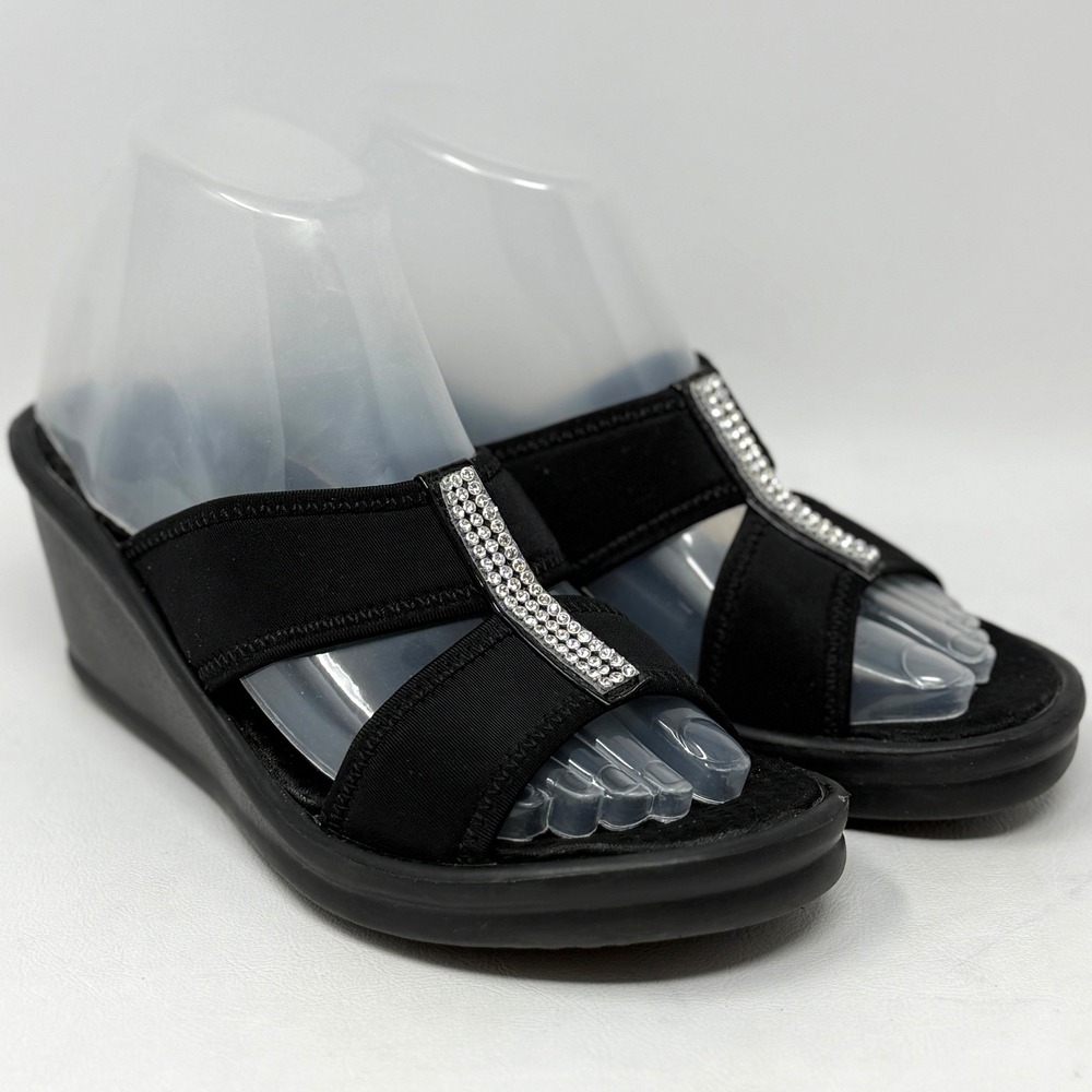 Skechers Cali Rumblers Risk Taker Black Jewel Wedge Sandals 7 Dressy Semi Formal - Picture 8 of 11